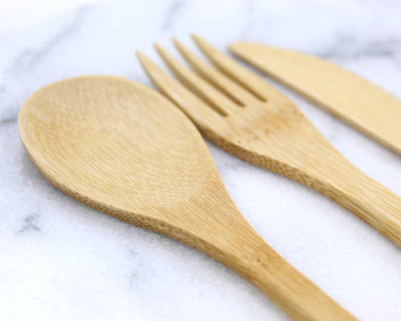 Bamboo Utensils Set Medium Bamboo Spoon Fork Knife Set 7 Etsy