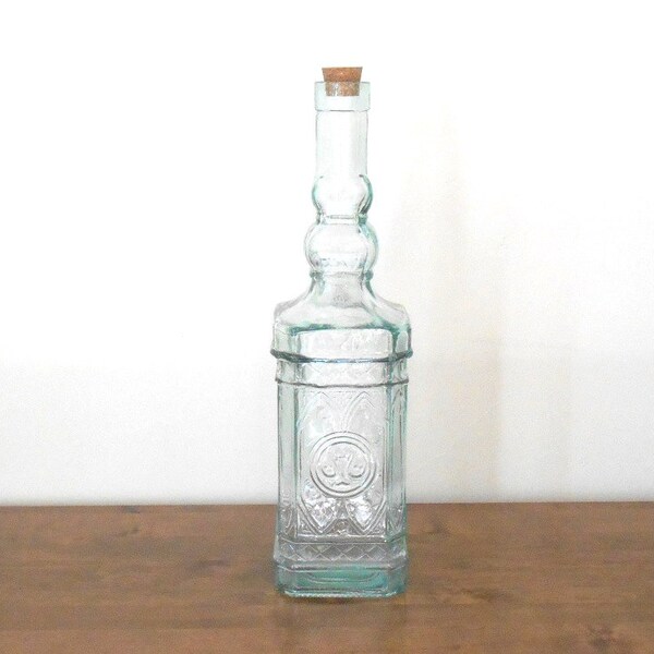 Plaza extra grande Español botella con corcho 101 oz 18 pulgadas gigante de cristal botella, botella de cristal grabada, florero de cristal extra grande de cristal