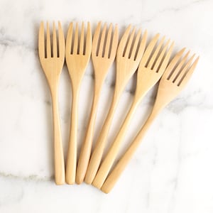 Handcrafted Pine Wood Fork Set: 7&quot; Salad Hostess Forks
