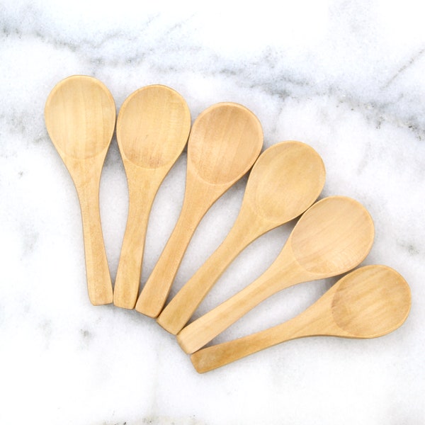 6 mini WOODEN spoons 3 inch | wood teaspoons | small wooden spoon | tea espresso spice scrub spoon | wedding favors | party favors