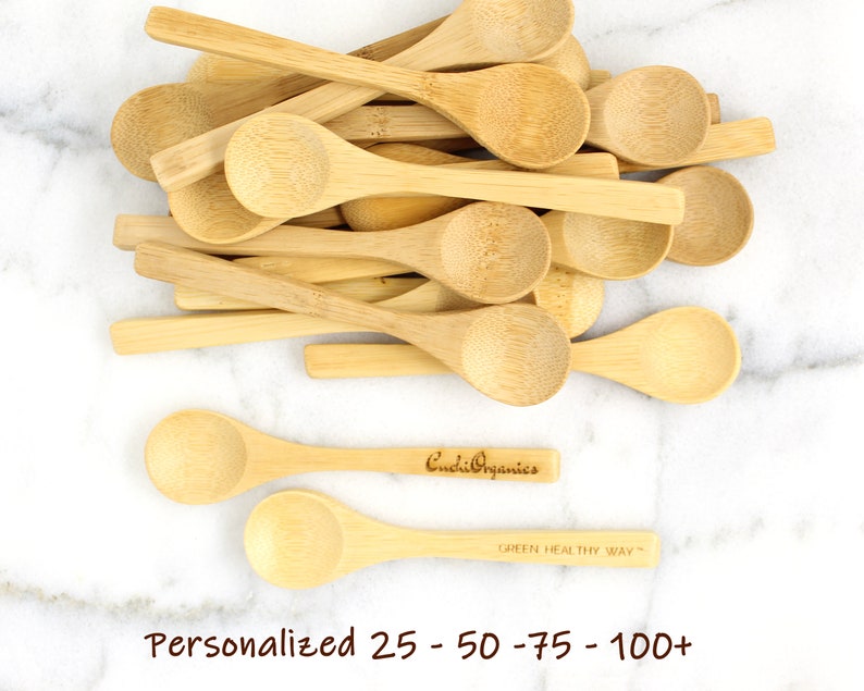 BULK CUSTOM Small BAMBOO Spoons 4 Inch Personalized Small Etsy