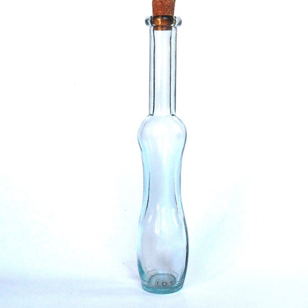 Respetuoso del medio ambiente reciclado botella de cristal, botella de español, florero decorativo, con corcho, hecho en España, 5,9 onzas 175 ml, única forma