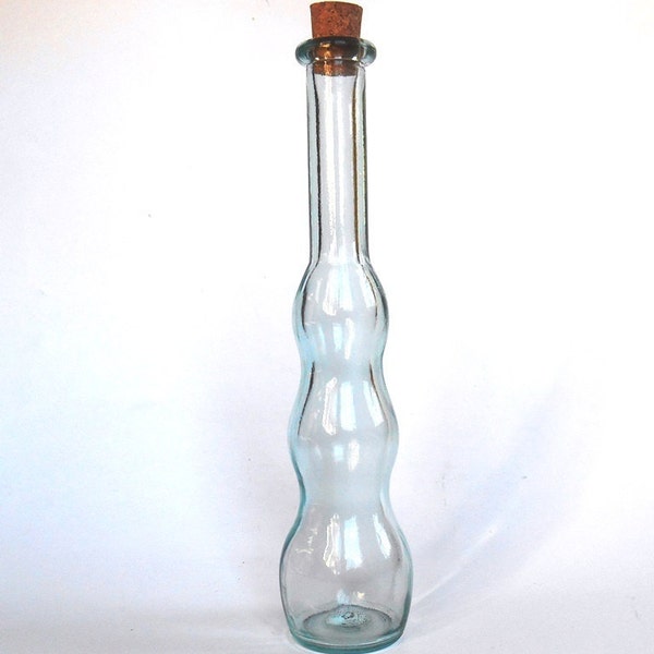 Español de cristal botella, botella de cristal de forma única, vidrio reciclado, ornamento de la botella, florero decorativo, con corcho, hecho en España, 5,9 onzas 175 ml