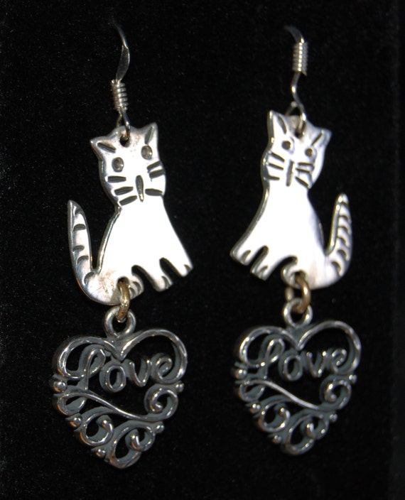 Vintage Kitty Cat Sterling Earrings Feline #BKC-K… - image 5