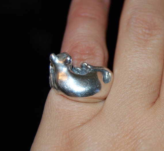 Designer James Yesberger Large Heavy Detailed to the Paws Kitty Cat Ring in Vintage Sterling Silver #BKC-KRNG38 View 5