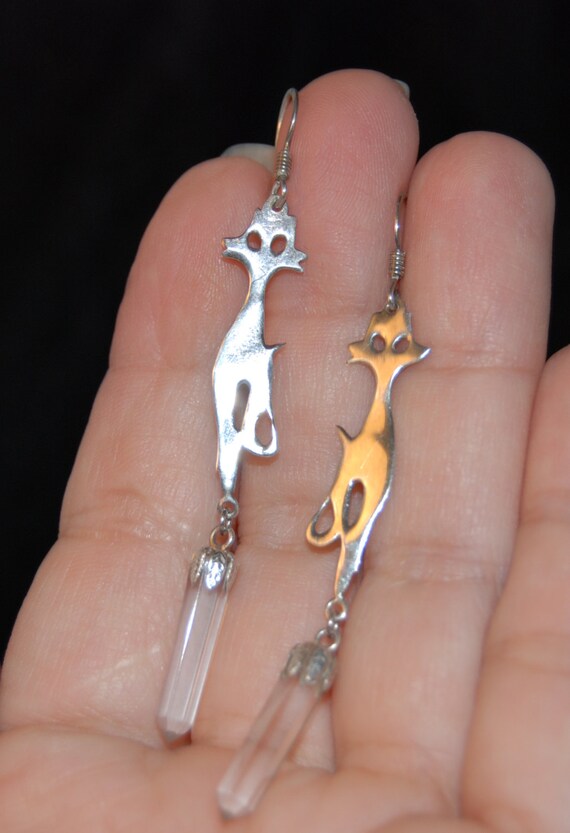 Vintage Crystal and Sterling Cat Earrings #BKC-KE… - image 2