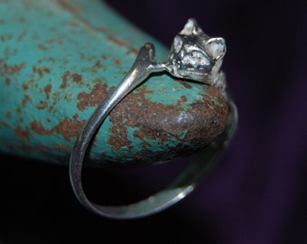 Vintage Sterling Silver Kitty Cat Climbing Wrap Around Tail Ring 925