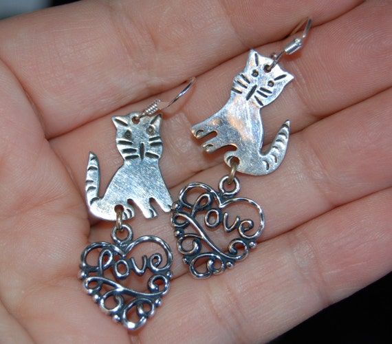 Vintage Kitty Cat Sterling Earrings Feline #BKC-K… - image 2