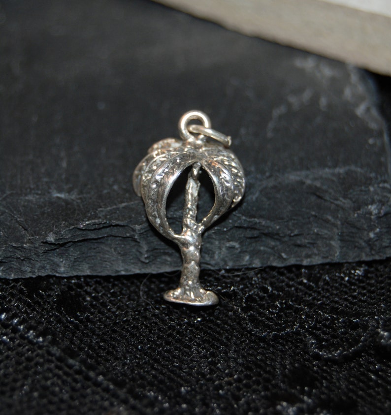 Palm Tree Charm or Pendant in Vintage Sterling #BKC-CHRM85