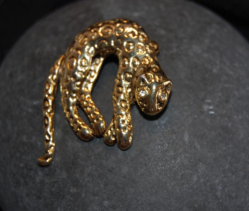 Vintage Gold Big Cat Leopard Articulated Tail Brooch BKB-VNTG09 image 4