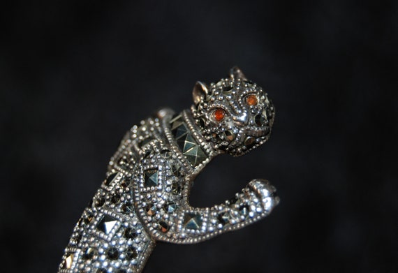 Vintage Marcasite & Sterling Silver Garnet or Rub… - image 3