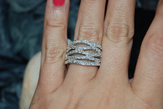 Vintage Sterling Silver Multi Wavy Band Multi Sto… - image 1
