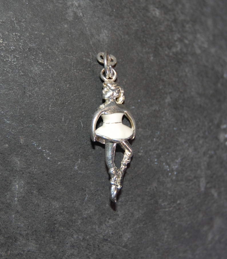 Vintage Ballerina Enameled TuTu Charm or Pendant in Sterling #BKB-CHRM199