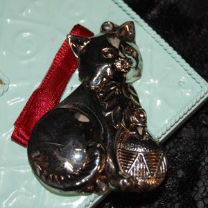 Gorham Vintage Silver Kitty Cat Figurine 2 Sided Ornaments for Tree or Anywhere Christmas Holiday Winter BKB-KMISC07