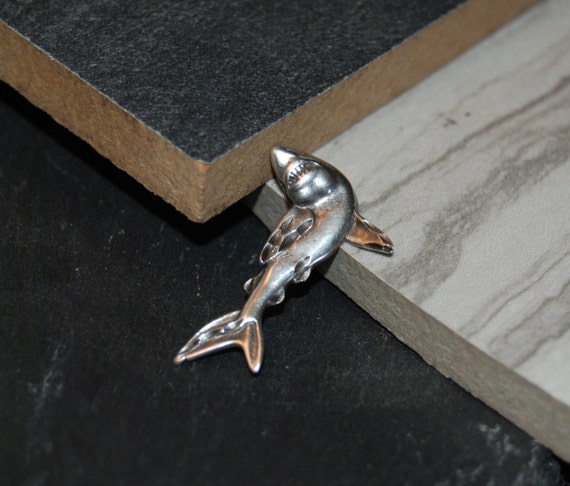Vintage Sterling Silver Shark Pendant Charm 925 #BKC-CHRM76