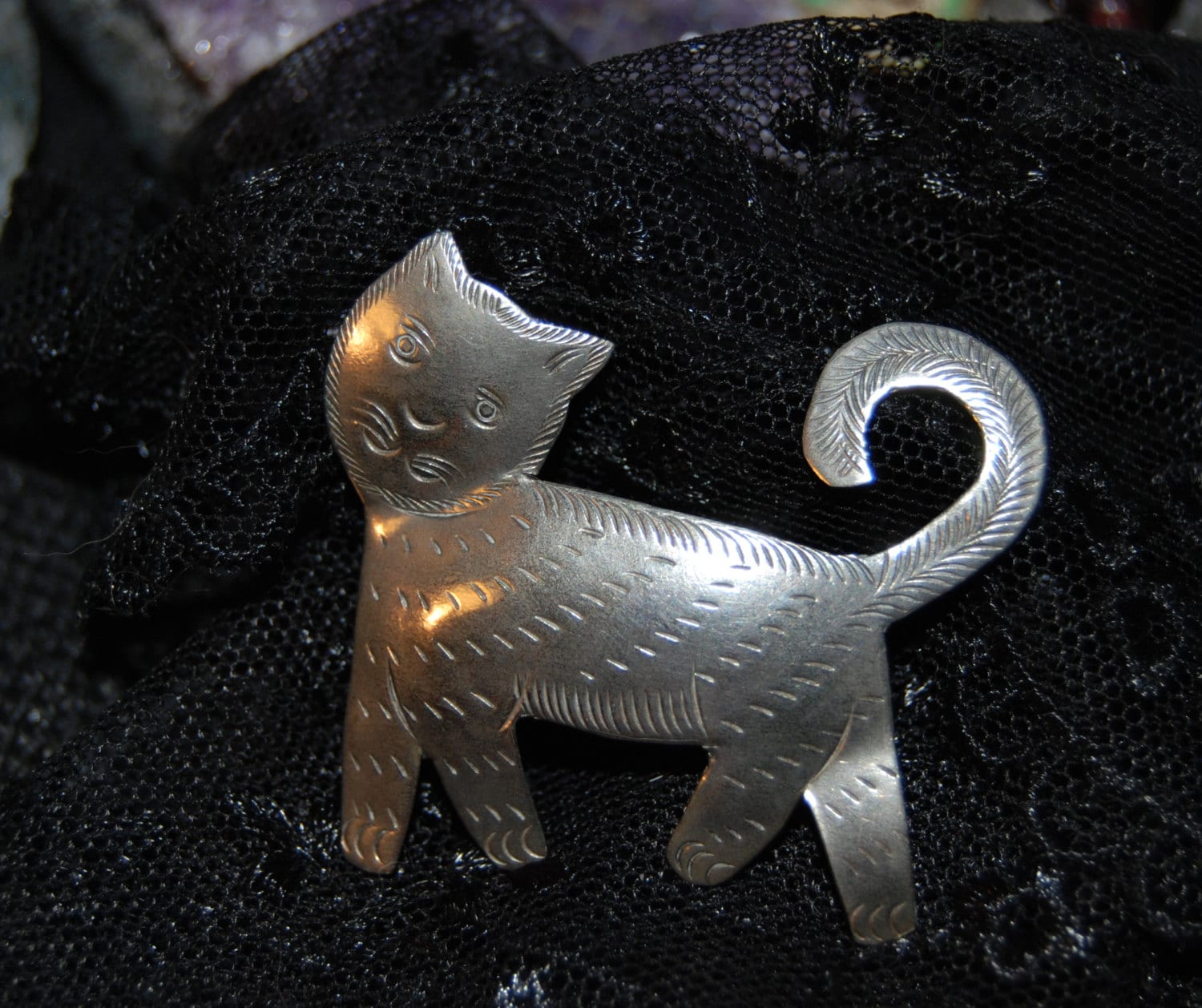 Vintage Unmarked Etched Silver Kitty Feline Cat #BKB-KBRCH115 - Etsy