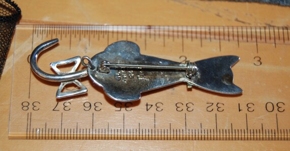 Jeweled Black and Red Moving Cat Tail Brooch in V… - image 3