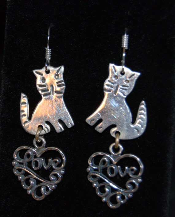 Vintage Kitty Cat Sterling Earrings Feline #BKC-K… - image 3