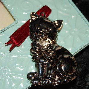 Gorham Vintage Silver Kitty Cat Figurine 2 Sided Ornaments for Tree or Anywhere Christmas Holiday Winter BKB-KMISC10