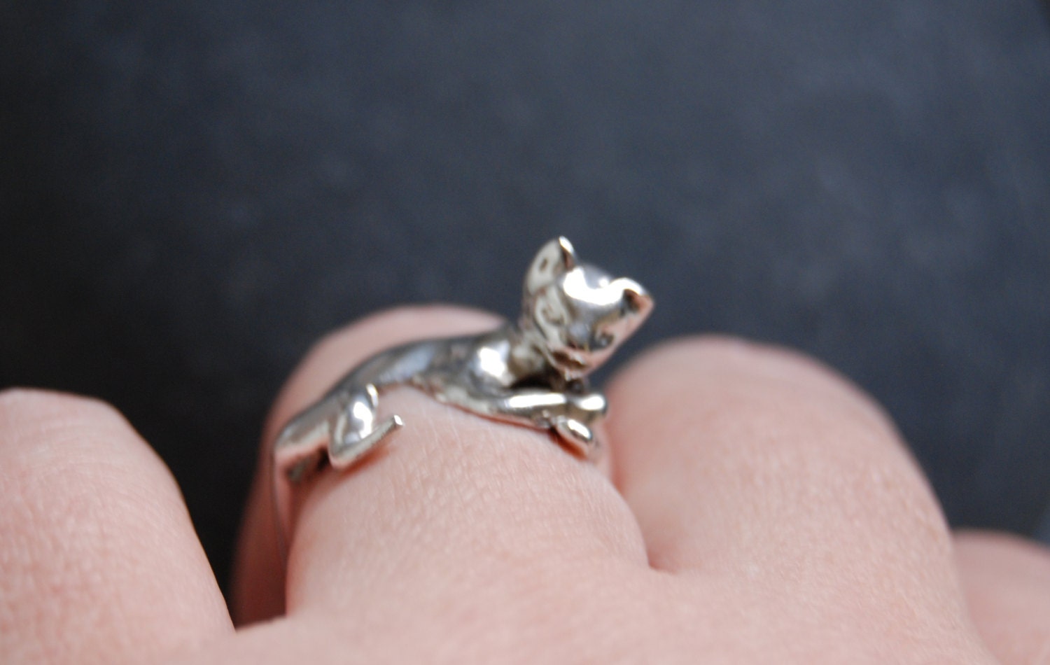 Cat Knocking Rings Unique Lounging Curled up Vintage Artsy Kitty Cat Designer Ring ...