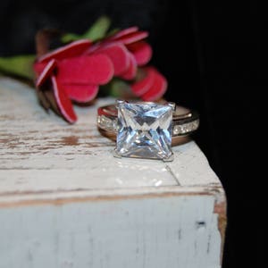 Vintage Princess Cut CZ 925 Sterling Pave Engagement Wedding Solitaire Ring US Ring size 5  #BKB-RNG16