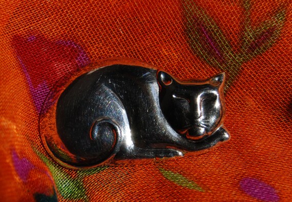 Vintage Retro Sterling Silver Kitty Sleeping Whis… - image 4