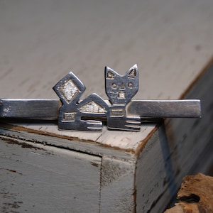 Krawattenklammer Vintage Sterling Silber Große Katze Peruanischer Stil Retro Mod Kitty Katze #BKB-KMISC16