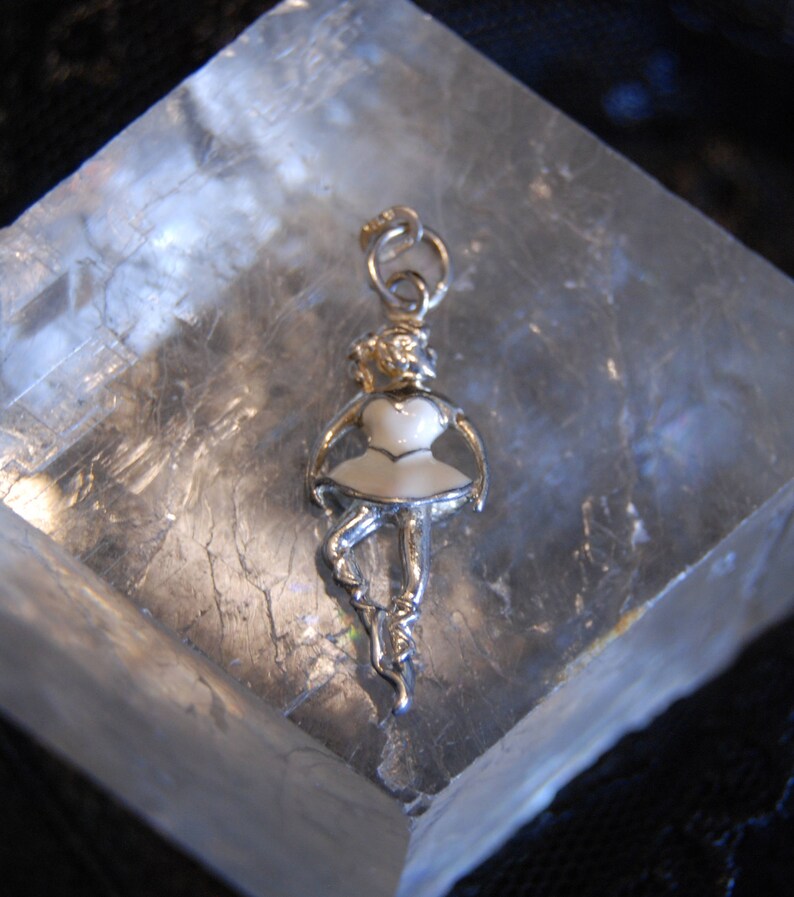 Vintage Ballerina Enameled TuTu Charm or Pendant in Sterling #BKB-CHRM199