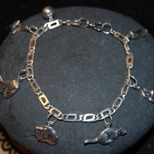 Sterling Silver Vintage Multi Kitty Charm Linked Bold Bracelet #BKC-KBRCT14