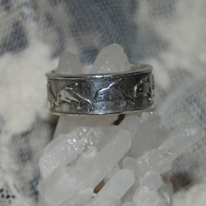 Einzigartige Vintage Sterling Silber Schwimmen tanzen Delphin Ewigkeit Band Ring Sterling 925 #BKB-RNGNST96