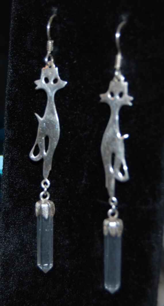 Vintage Crystal and Sterling Cat Earrings #BKC-KE… - image 4
