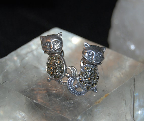 Vintage Marcasite Bellied Kitty Cat Earrings #BKC-KERNG70 View 4