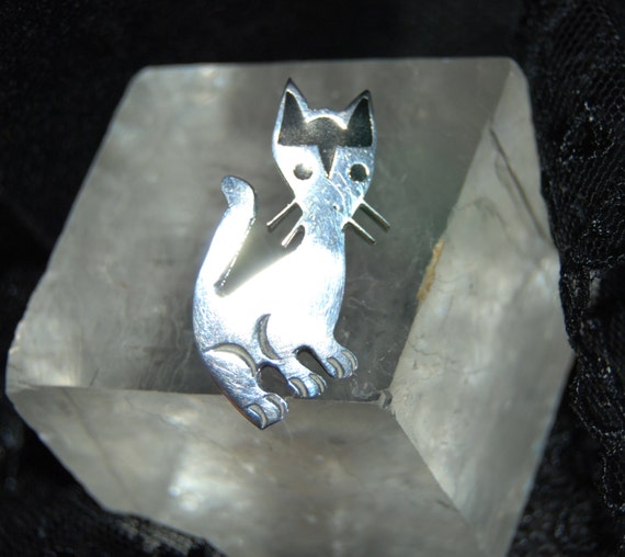 Vintage Sterling Silver Kitty Cat Feline Big Black Onyx or