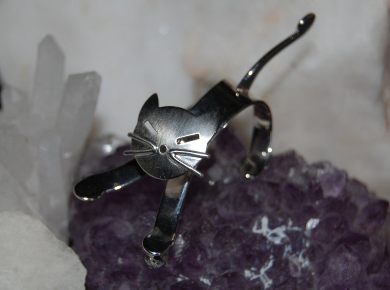 Sterling Silver Beau Designer Vintage Articulated Head Satin Finished Faced Kitty Cat Brooch #BKB-KBRCH147