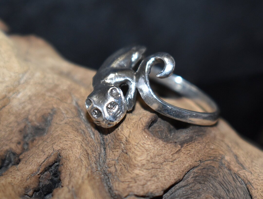 Cat Knocking Rings Prowling Pouncing Kitty Cat Vintage Sterling Silver Ring #BKB-KRNG183 ...