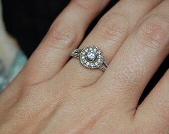 Vintage Milgrain Halo Round Set Multi CZ 925 Sterling Engagement Wedding Ring #BKC-RNG162