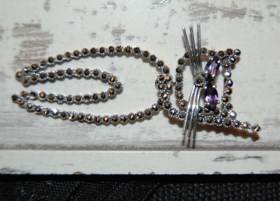 Amethyst and Marcasite Articulated Retro Mod Cat … - image 2