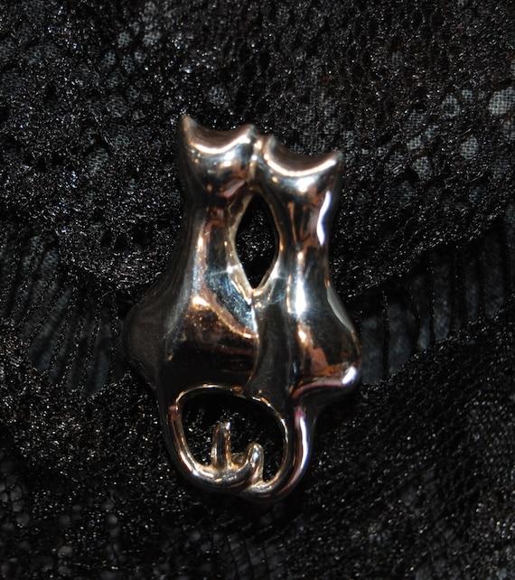 Knotted Tails Duo Kitty Cat Brooch in Vintage Polished Sterling  #BKB-KBRCH260