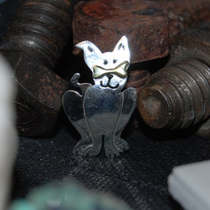 Pretty Puppy and Bone Mixed Metal Brooch in Vintage Sterling and Brass #BKC-BRCH05