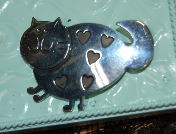 Vintage Fat Cute Sterling Silver Kitty Feline Smiling Happy
