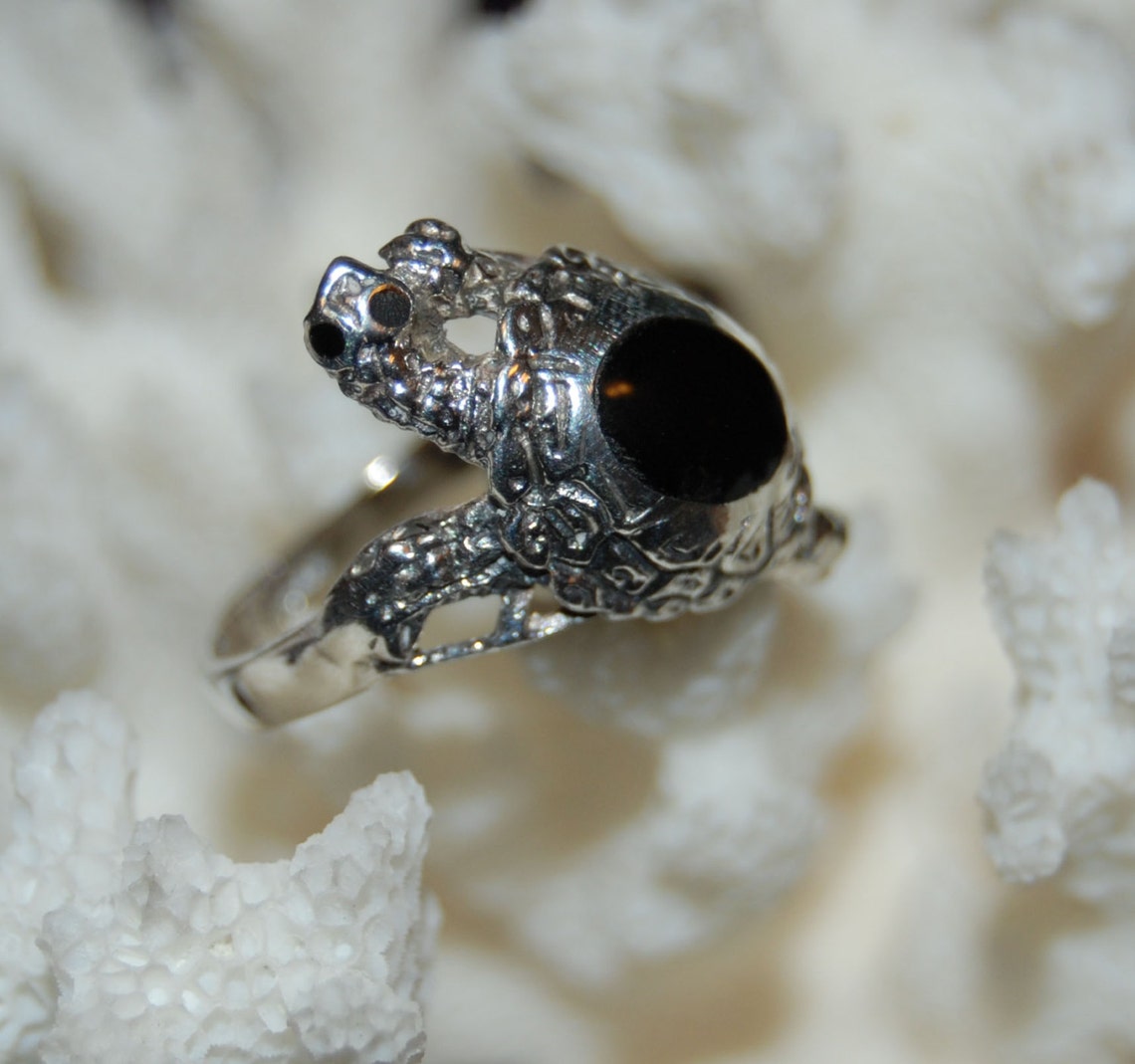 Vintage Sterling Silver Sea Turtle Black Onyx or Enamel Shell Back 925 ...