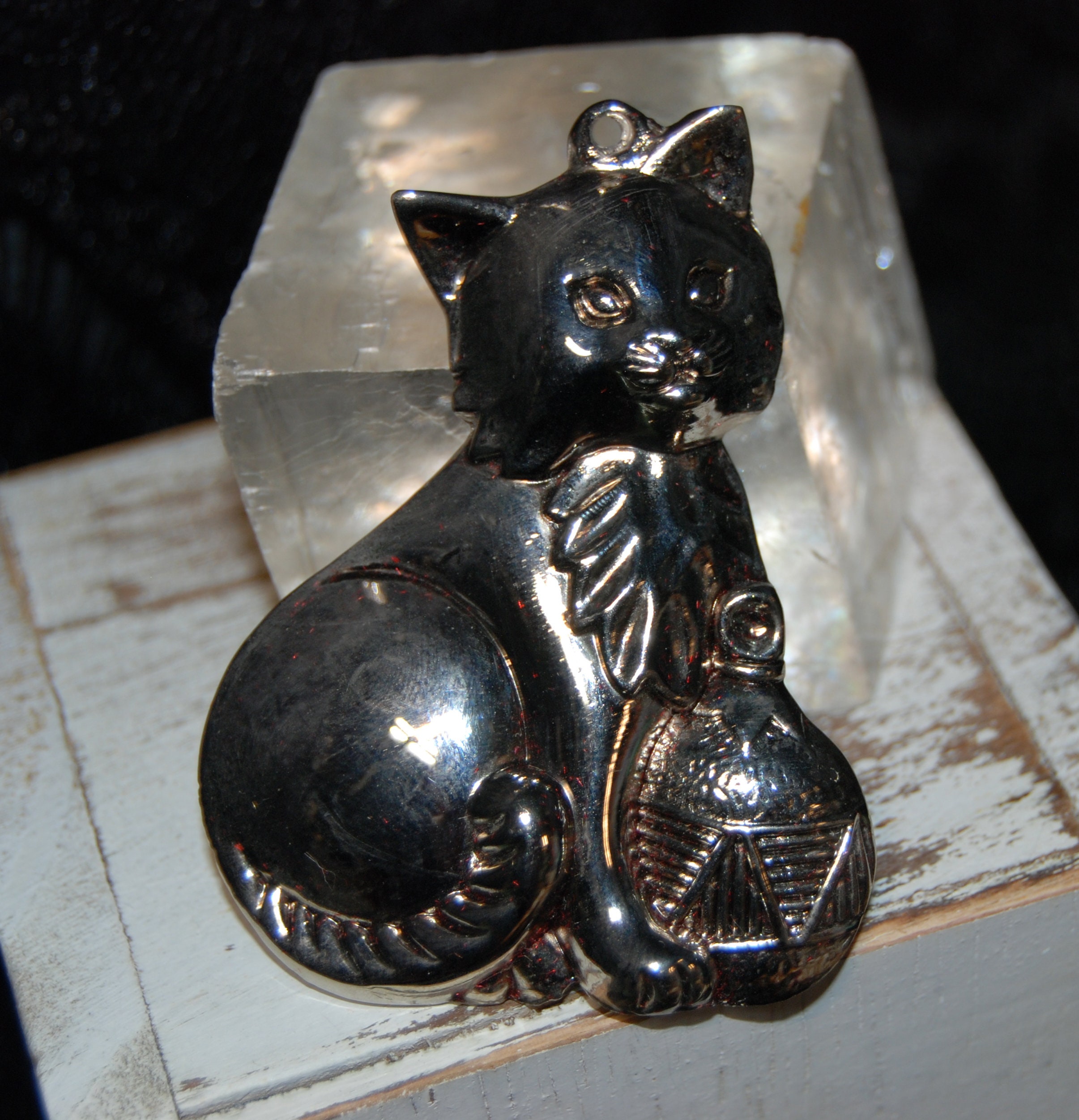 Gorham Vintage Silver Kitty Cat Figurine 2 Sided Ornaments