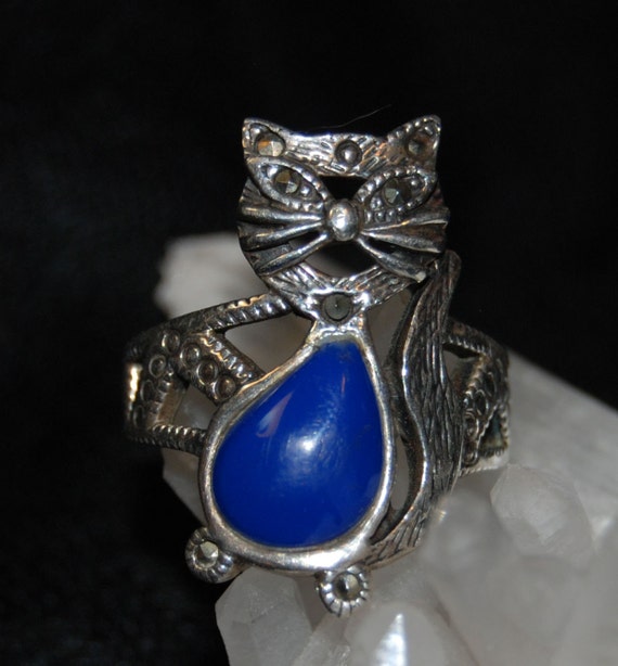 Vintage Sterling Silver Kitty Cat Marcasite and T… - image 4