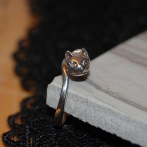 Vintage Sterling Silver Kitty  Cat Climbing Wrap Around Tail Ring 925
