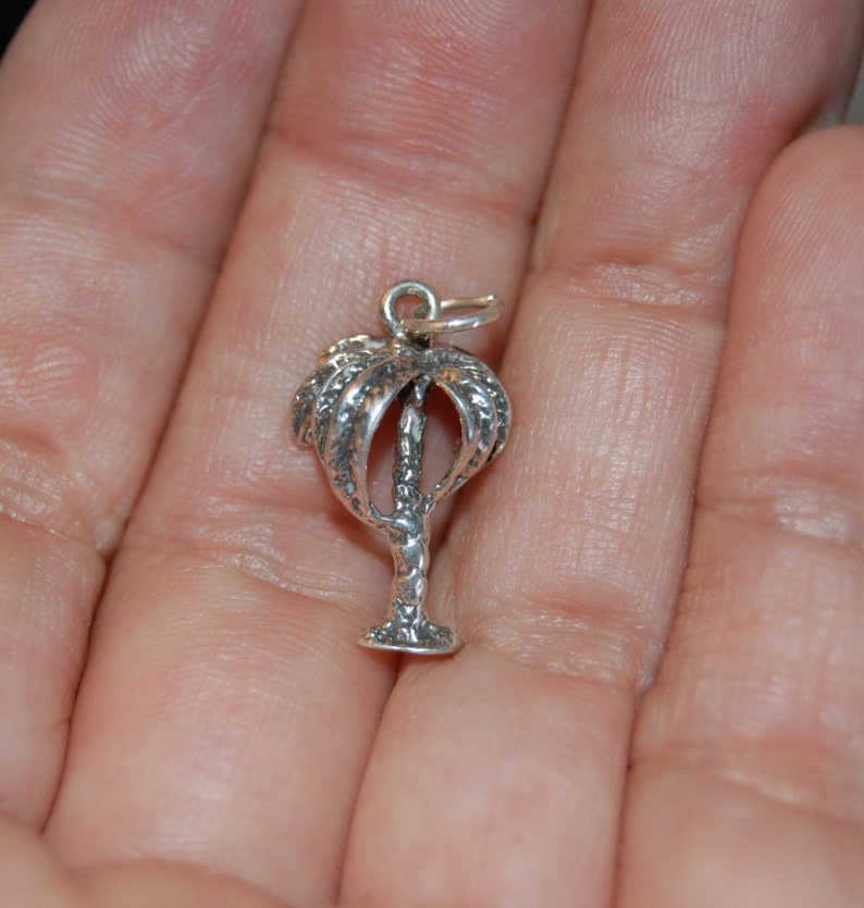 Palm Tree Charm or Pendant in Vintage Sterling #BKC-CHRM85