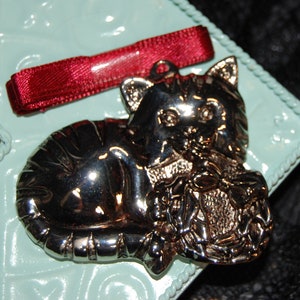 Gorham Vintage Silver Kitty Cat Figurine 2 Sided Ornaments for Tree or Anywhere Christmas Holiday Winter BKB-KMISC08