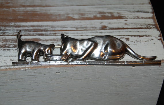 Vintage Sterling Silver Kitty Cat Mama and Baby w… - image 2