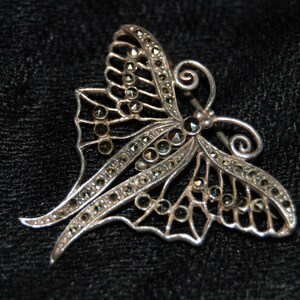 Vintage Sterling Silver Classy Marcasite Butterfly Wing Brooch Pendant Combo