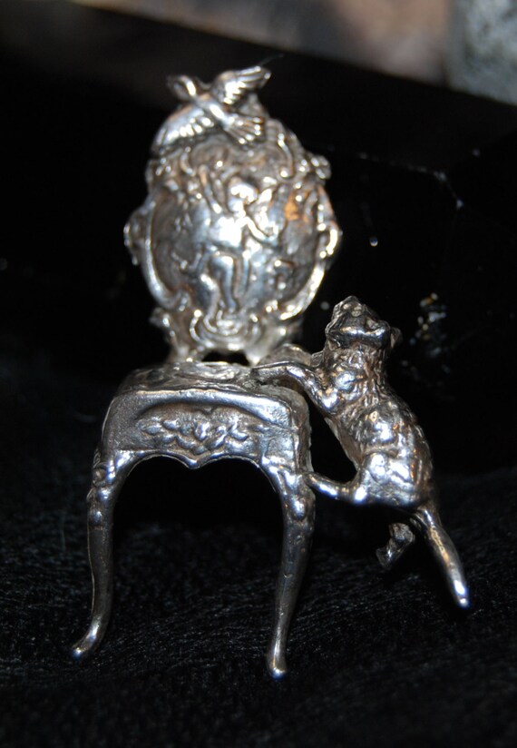 Vintage Filigree Sterling Silver Bad Kitty Chasing