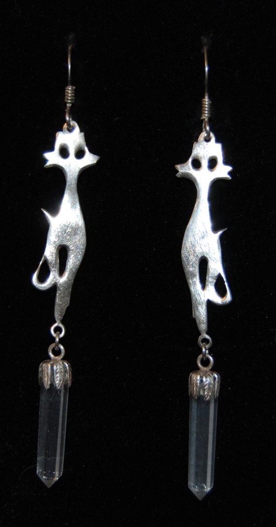 Vintage Crystal and Sterling Cat Earrings #BKC-KE… - image 1